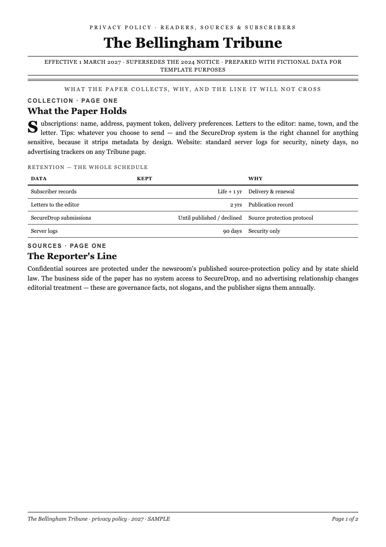 New York editorial privacy policy